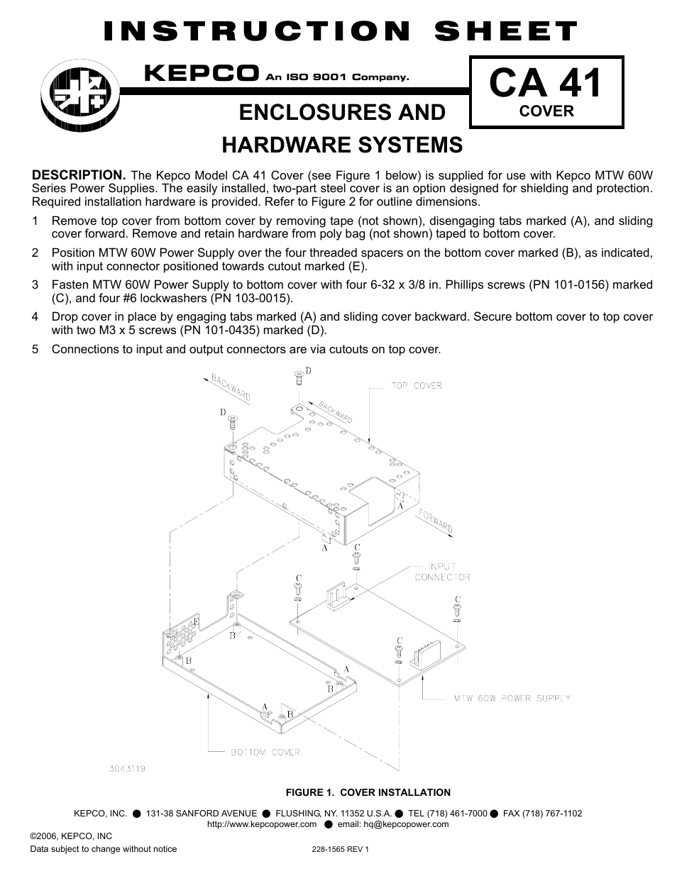 KEPCO CA 41 User Manual | 2 pages