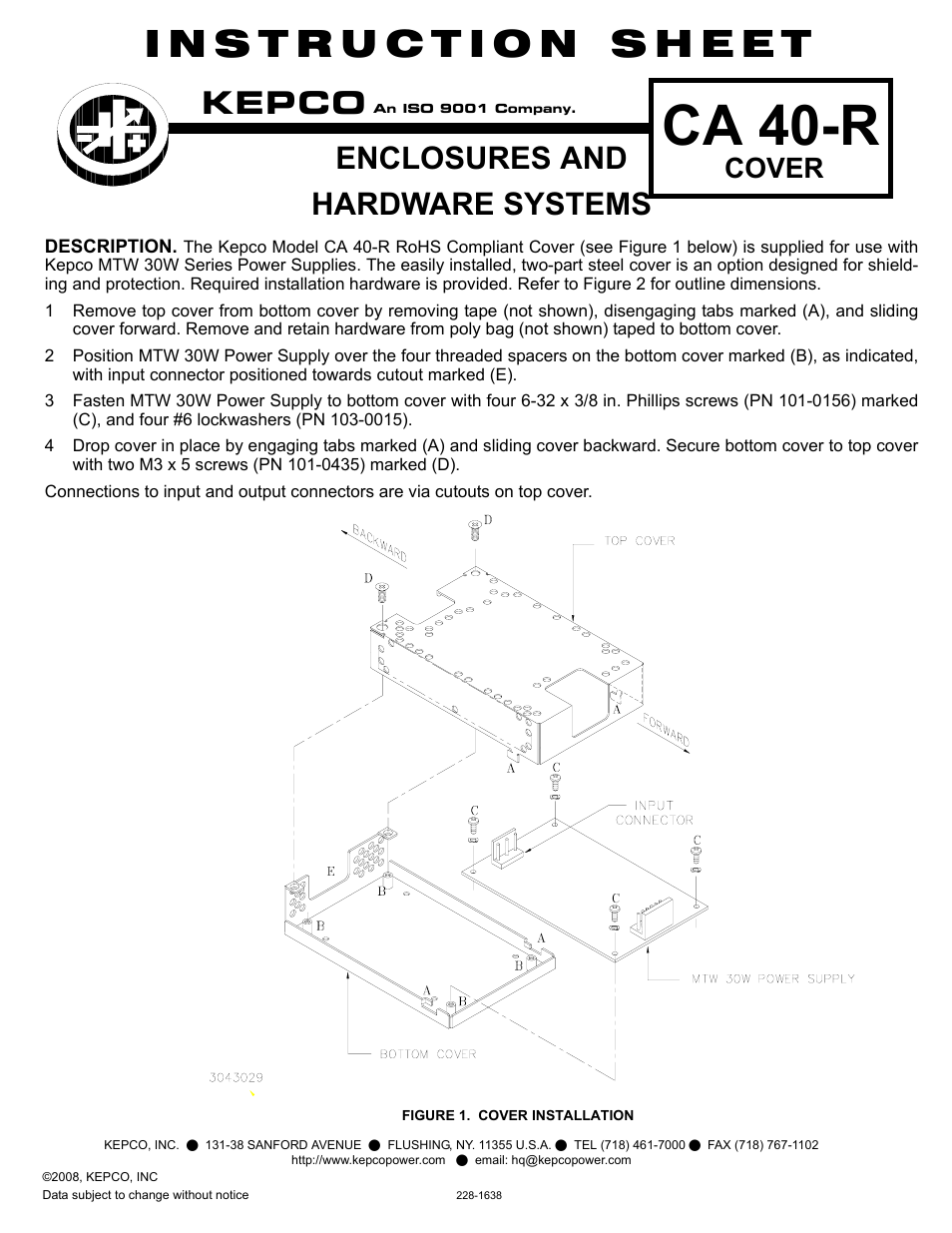 KEPCO CA 40-R User Manual | 2 pages