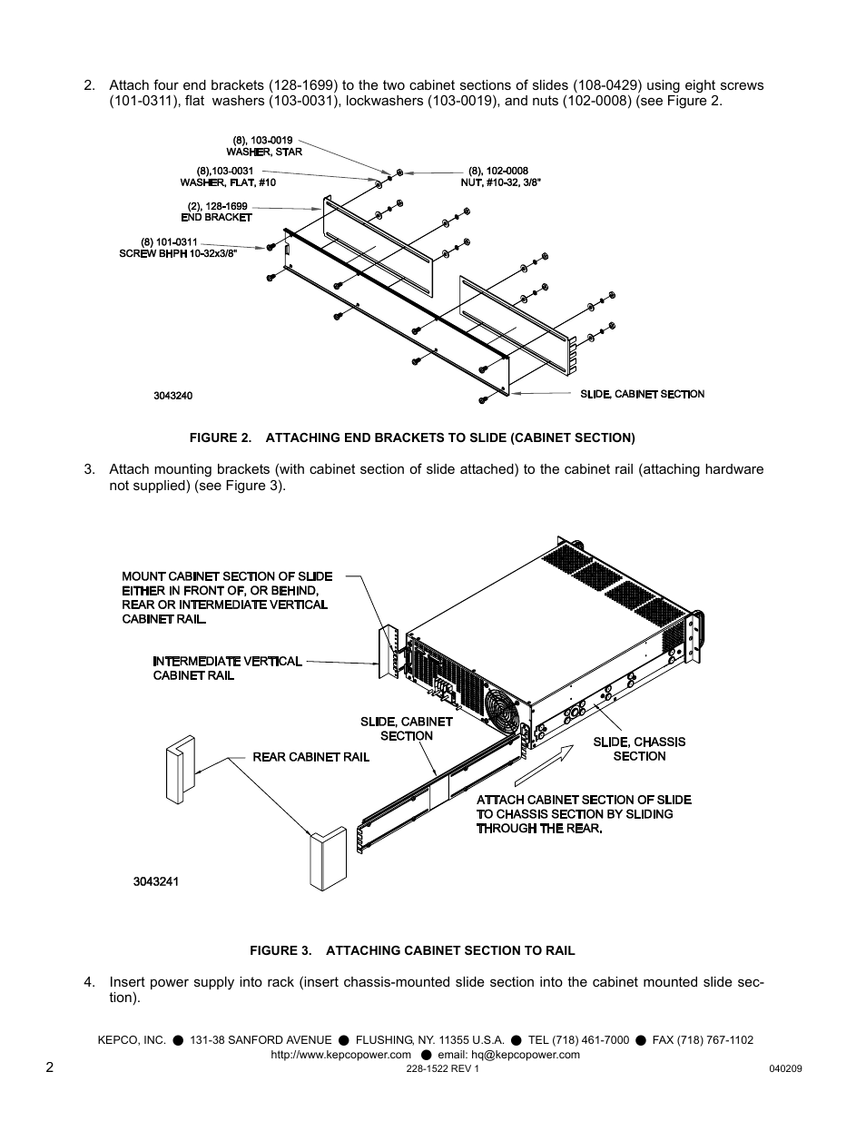 Figure 3. attaching cabinet section to rail | KEPCO CS 04 Chassis Slides (for BOP 1KW) User Manual | Page 2 / 2