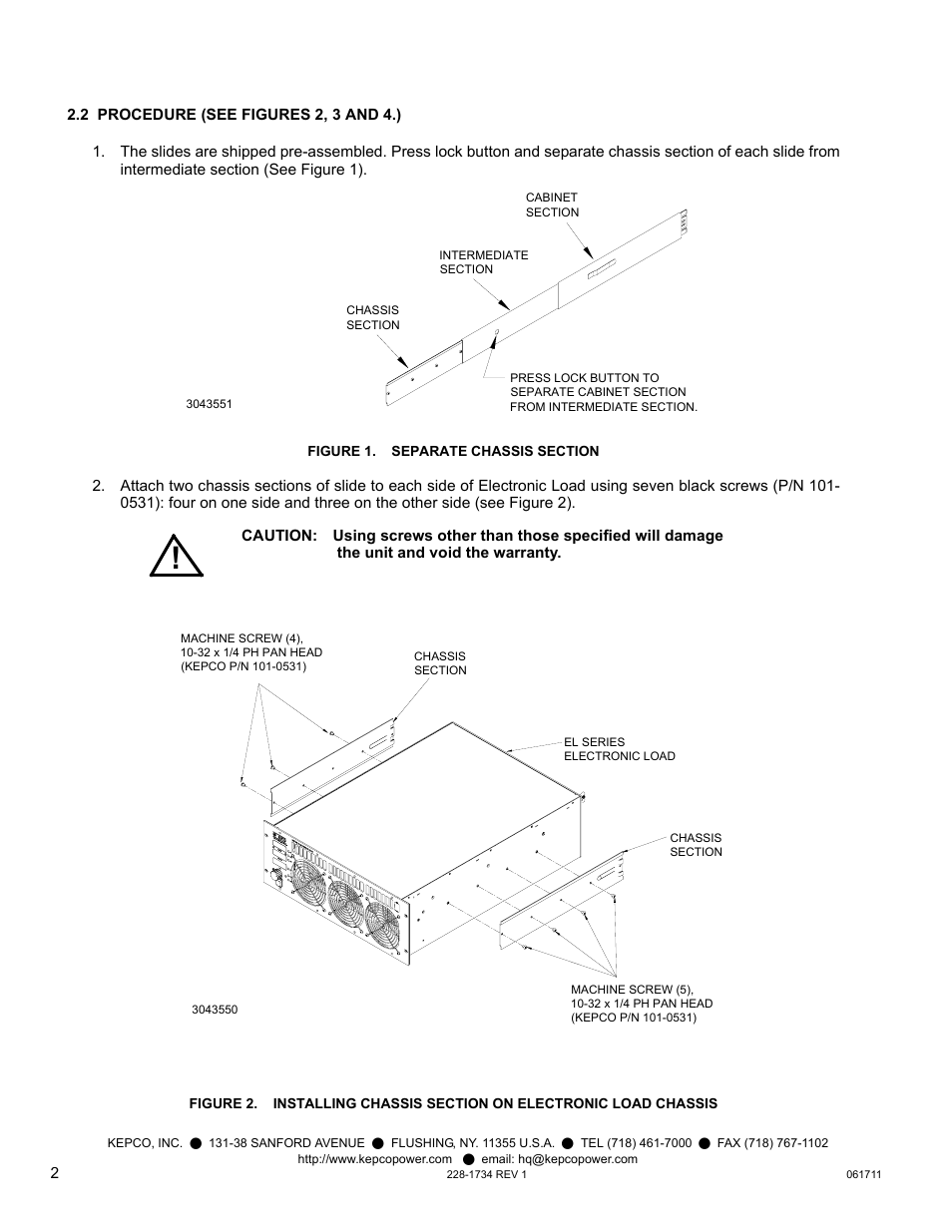 Figure 1. separate chassis section | KEPCO CS 06 Chassis Slides (for EL Series Electronic Load) User Manual | Page 2 / 4
