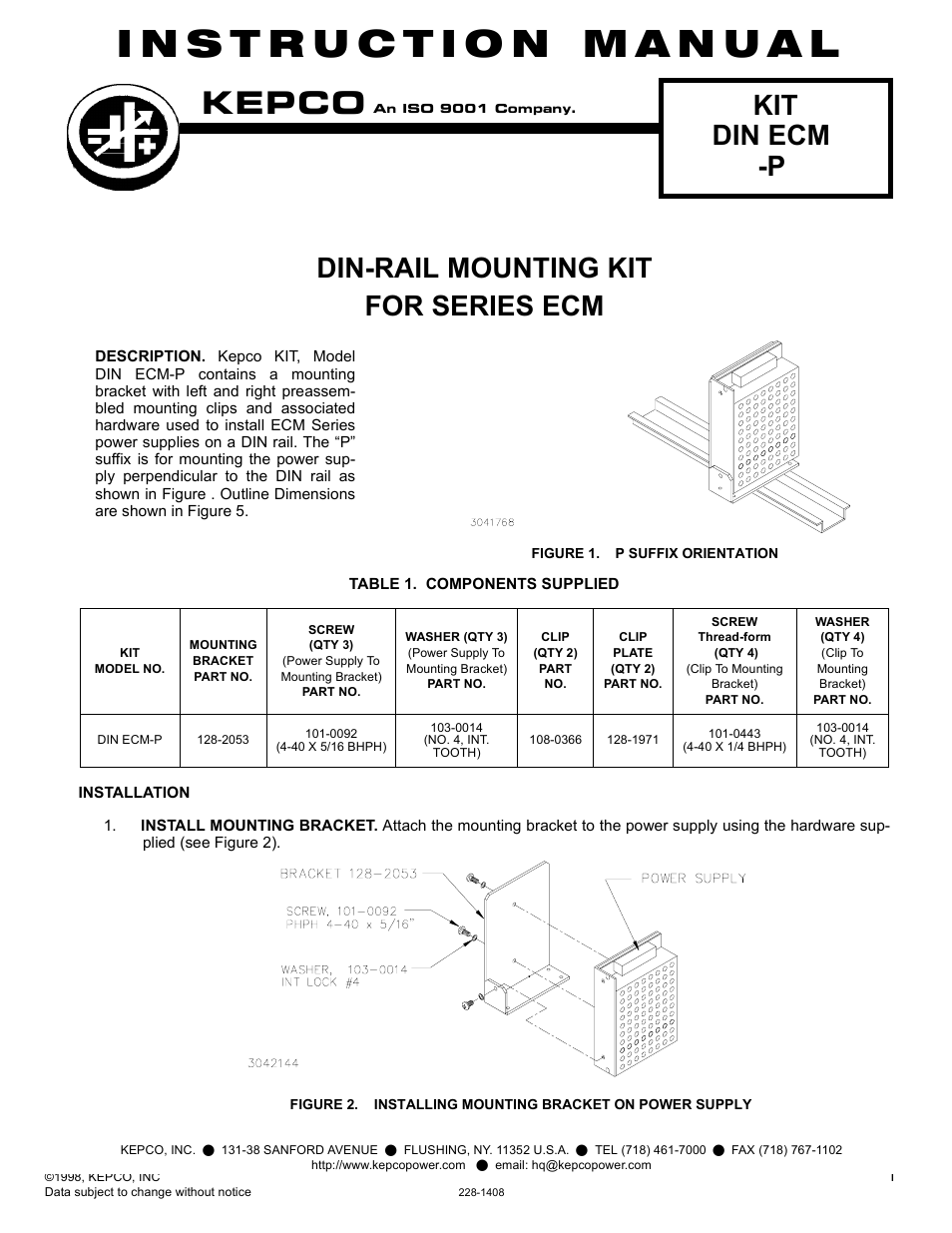 KEPCO DIN KIT ECM (P) User Manual | 2 pages