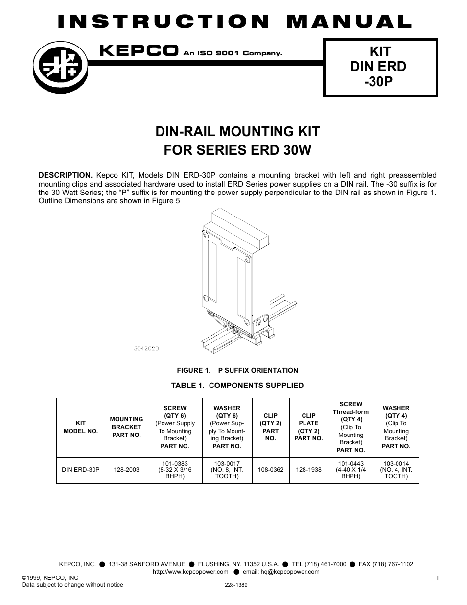 KEPCO DIN KIT ERD-30 (P) User Manual | 4 pages