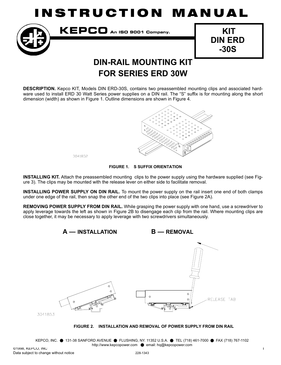 KEPCO DIN KIT ERD-30 (S) User Manual | 2 pages