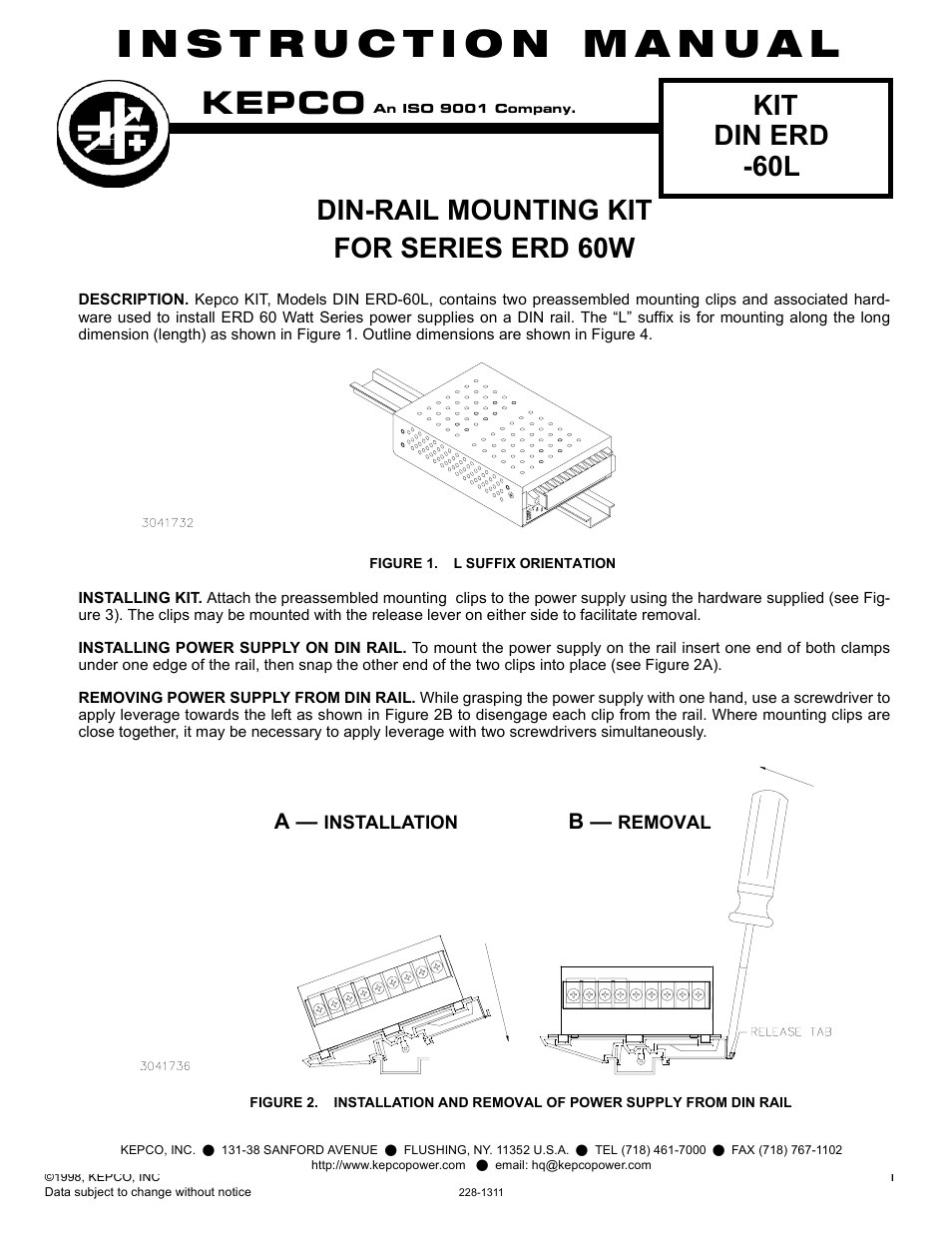 KEPCO DIN KIT ERD-60 (L) User Manual | 2 pages