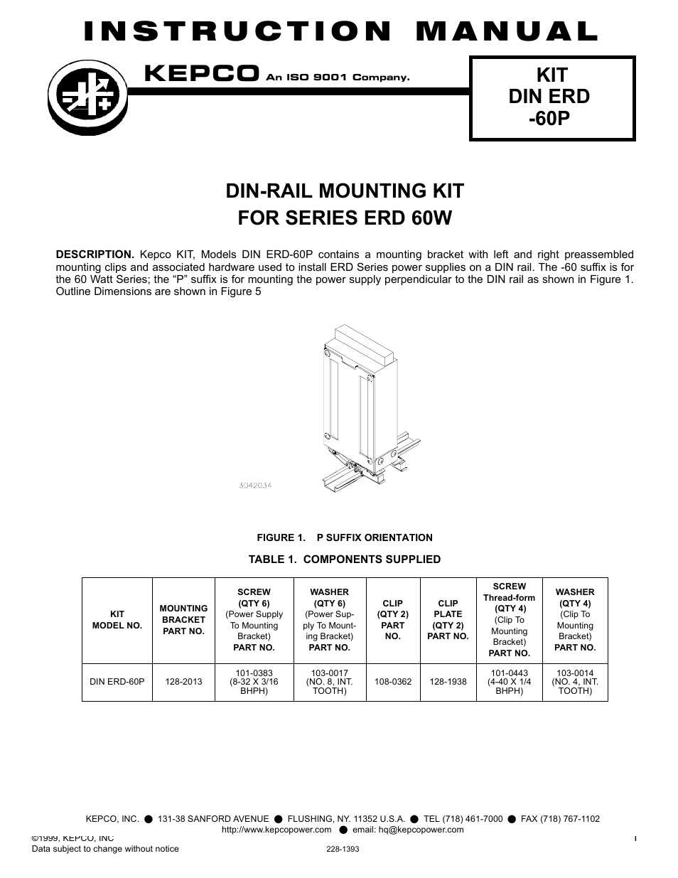 KEPCO DIN KIT ERD-60 (P) User Manual | 4 pages