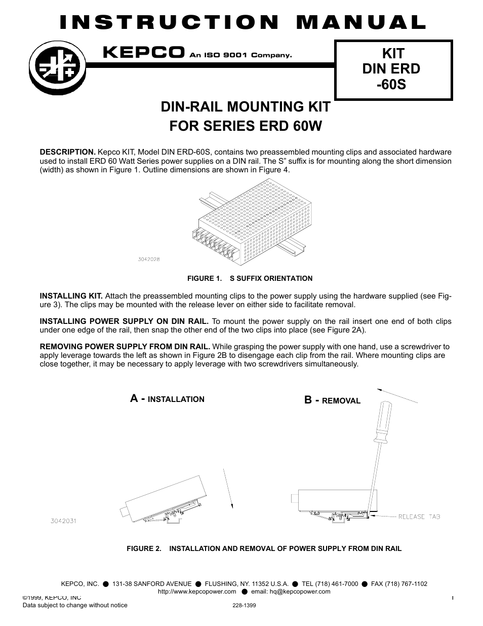 KEPCO DIN KIT ERD-60 (S) User Manual | 2 pages