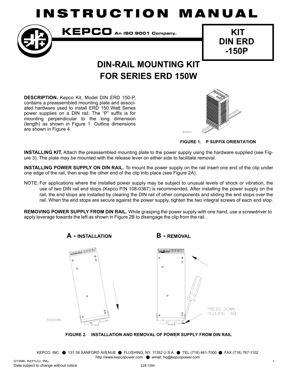 KEPCO DIN KIT ERD-150 (P) User Manual | 2 pages