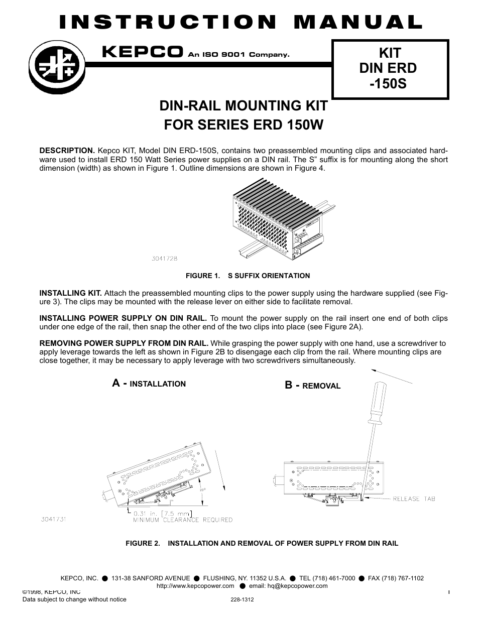 KEPCO DIN KIT ERD-150 (S) User Manual | 2 pages