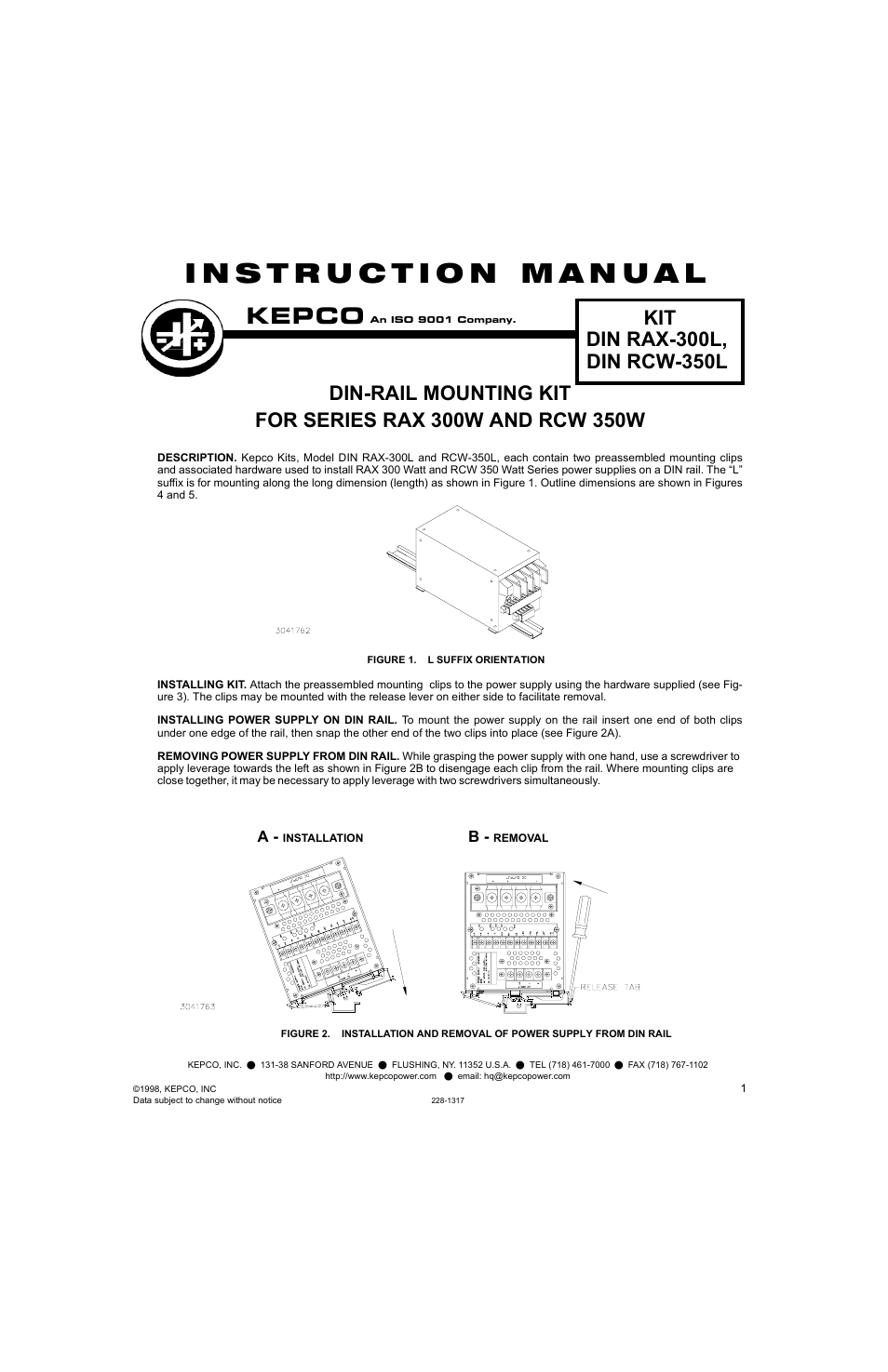 KEPCO DIN KIT RCW-350 (L) User Manual | 2 pages