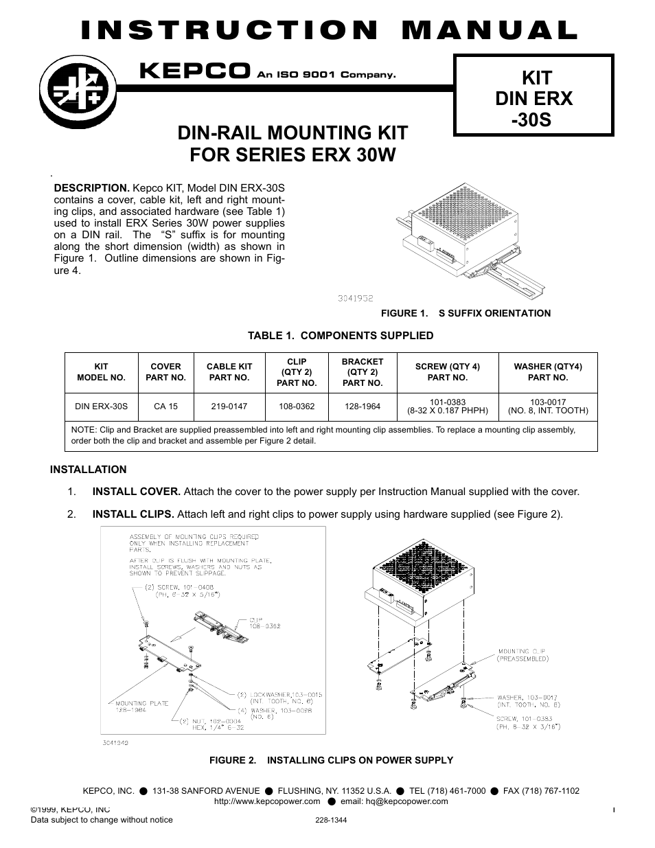 KEPCO DIN KIT ERX-30 (S) User Manual | 2 pages