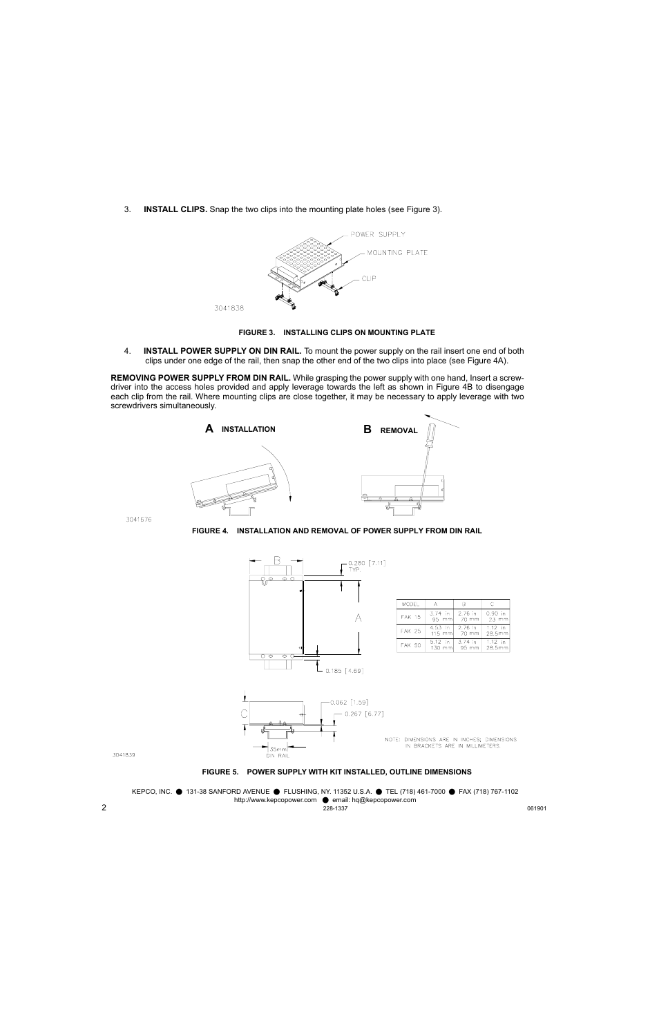 Figure 3. installing clips on mounting plate | KEPCO DIN KIT FAK-50 (L) User Manual | Page 2 / 2
