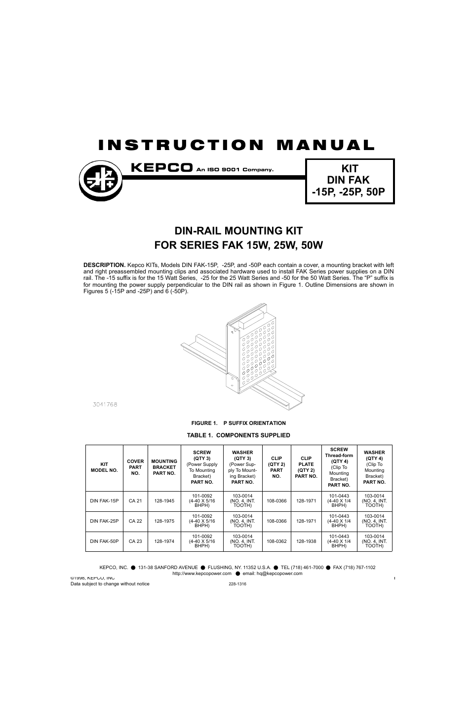 KEPCO DIN KIT FAK-50 (P) User Manual | 4 pages