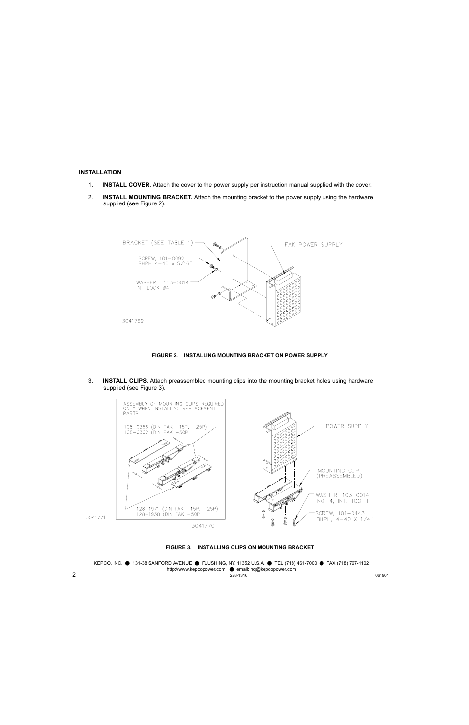 Figure 3. installing clips on mounting bracket | KEPCO DIN KIT FAK-50 (P) User Manual | Page 2 / 4