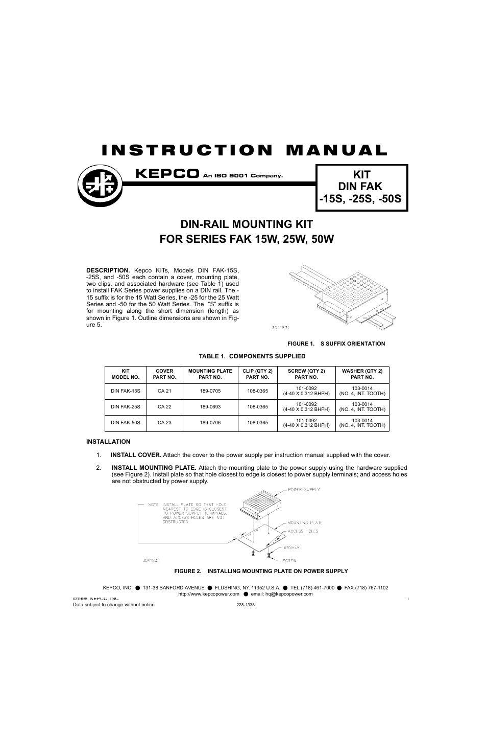 KEPCO DIN KIT FAK-50 (S) User Manual | 2 pages