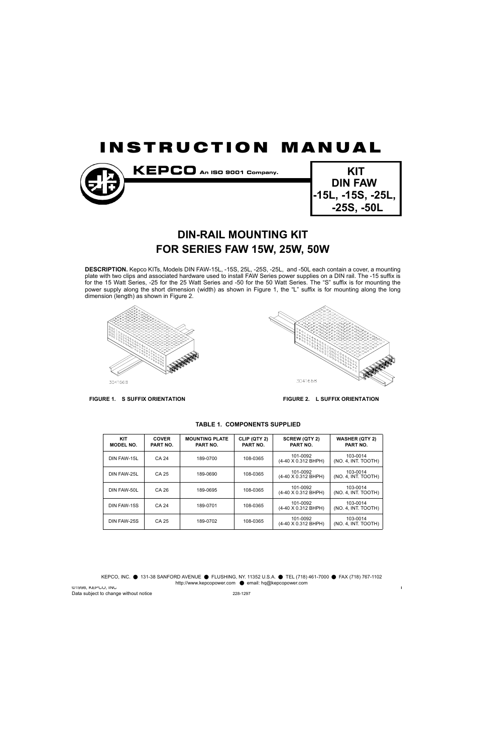 KEPCO DIN KIT FAW-50 (S) User Manual | 2 pages