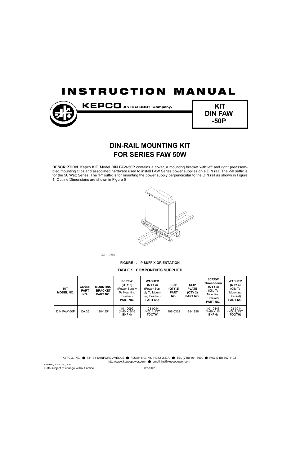 KEPCO DIN KIT FAW-50 (P) User Manual | 4 pages