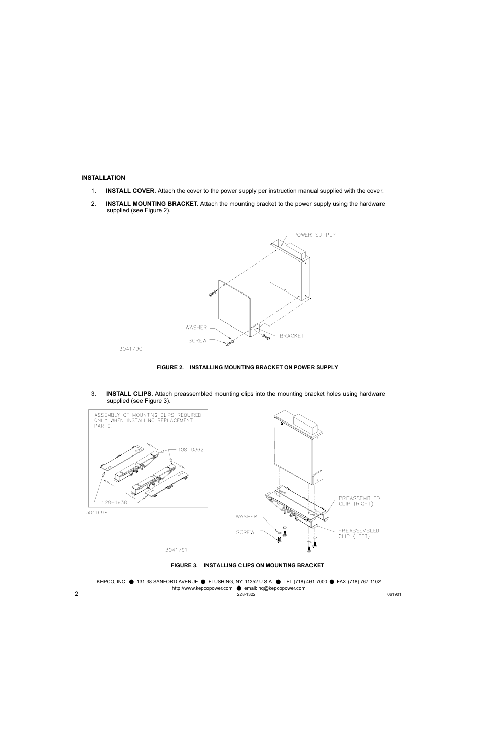Figure 3. installing clips on mounting bracket | KEPCO DIN KIT FAW-50 (P) User Manual | Page 2 / 4