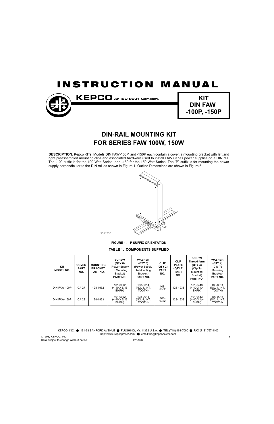 KEPCO DIN KIT FAW-150 (P) User Manual | 4 pages