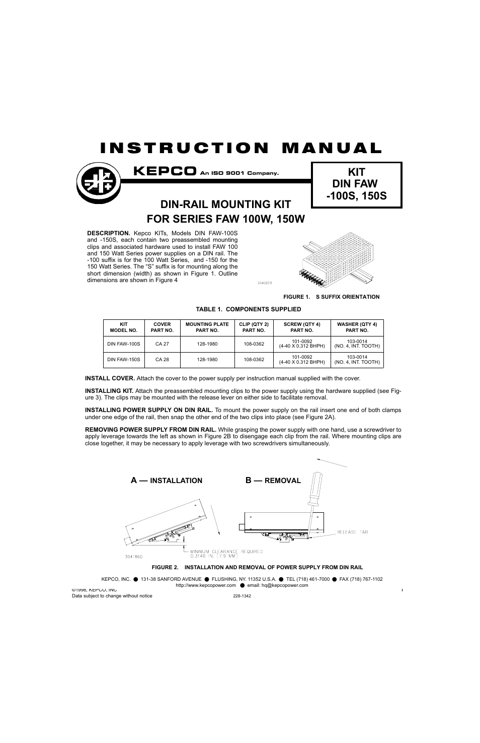 KEPCO DIN KIT FAW-150 (S) User Manual | 2 pages
