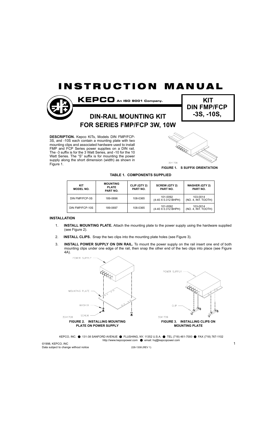 KEPCO DIN KIT FCP-10 (S) User Manual | 2 pages