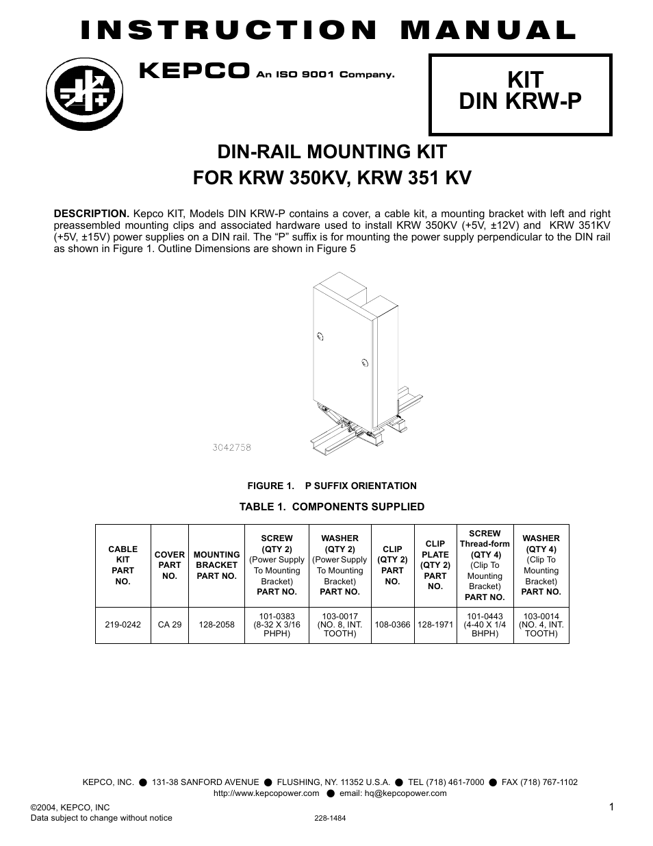 KEPCO DIN KIT KRW (P) User Manual | 4 pages