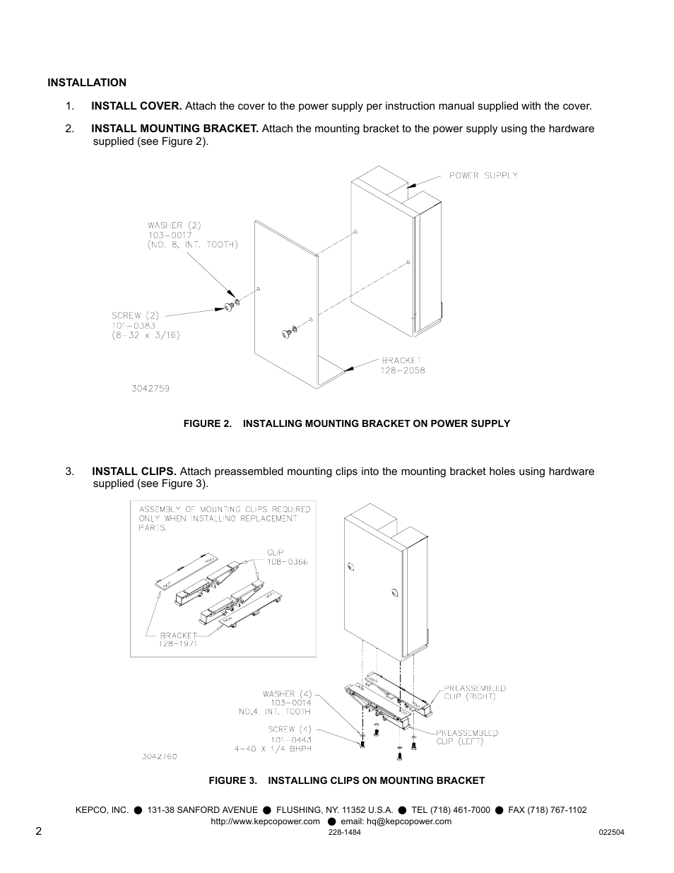 Figure 3. installing clips on mounting bracket | KEPCO DIN KIT KRW (P) User Manual | Page 2 / 4