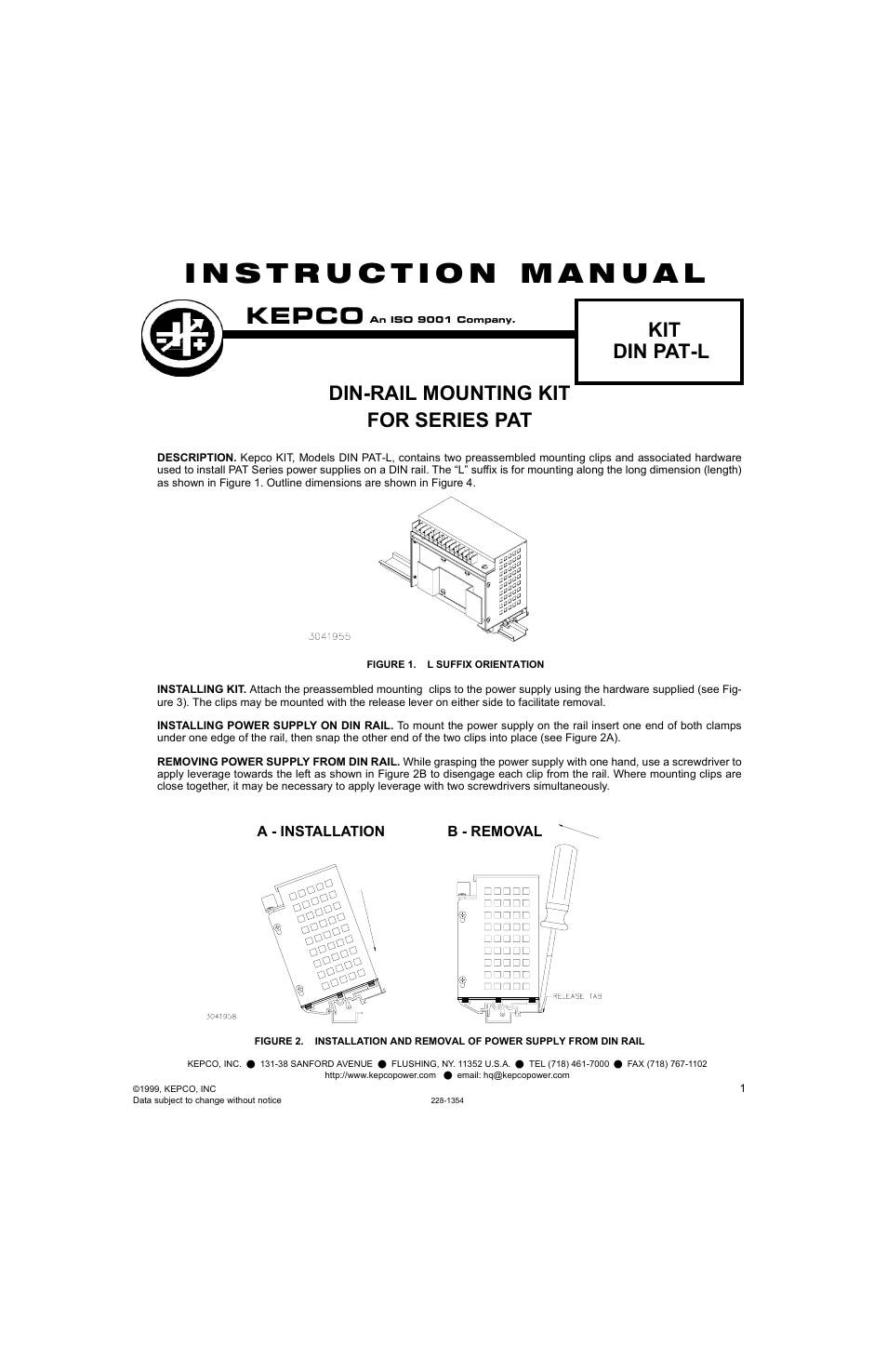 KEPCO DIN KIT PAT (L) User Manual | 2 pages