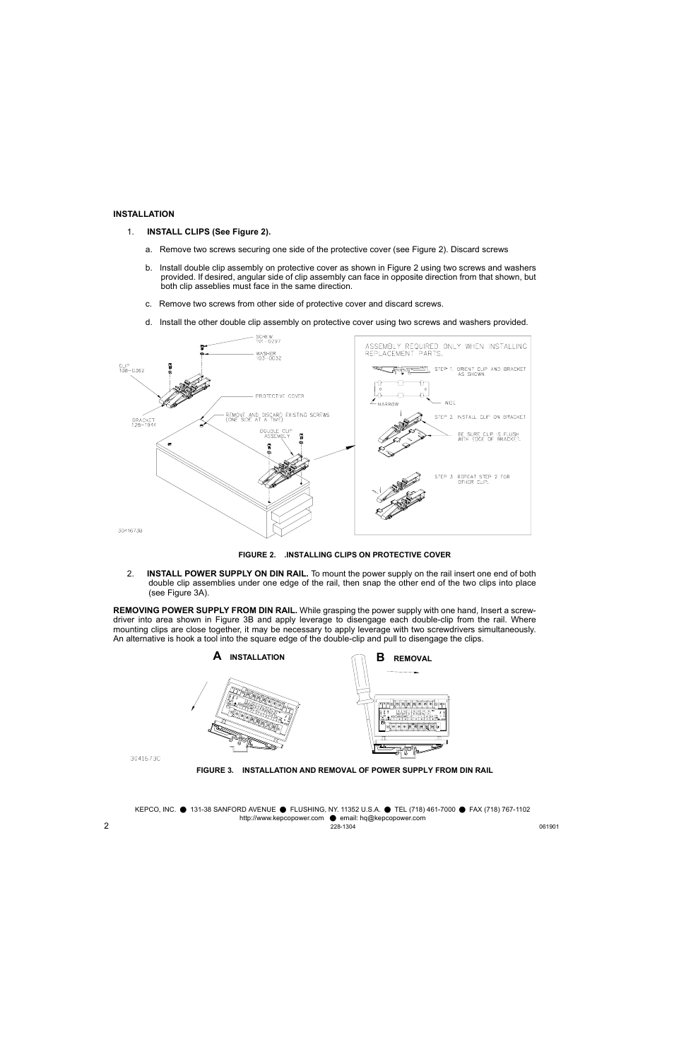 Figure 2. .installing clips on protective cover | KEPCO DIN KIT PTR (L) User Manual | Page 2 / 2