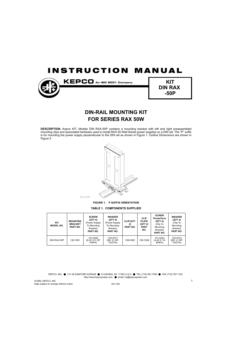 KEPCO DIN KIT RAX-50 (P) User Manual | 4 pages