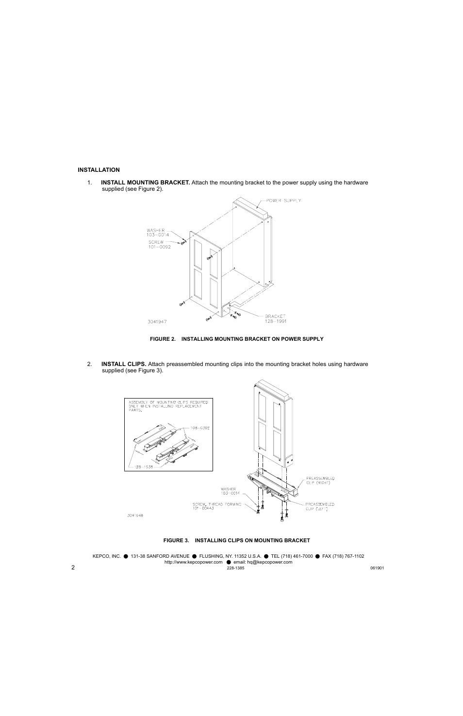 Figure 3. installing clips on mounting bracket | KEPCO DIN KIT RAX-50 (P) User Manual | Page 2 / 4