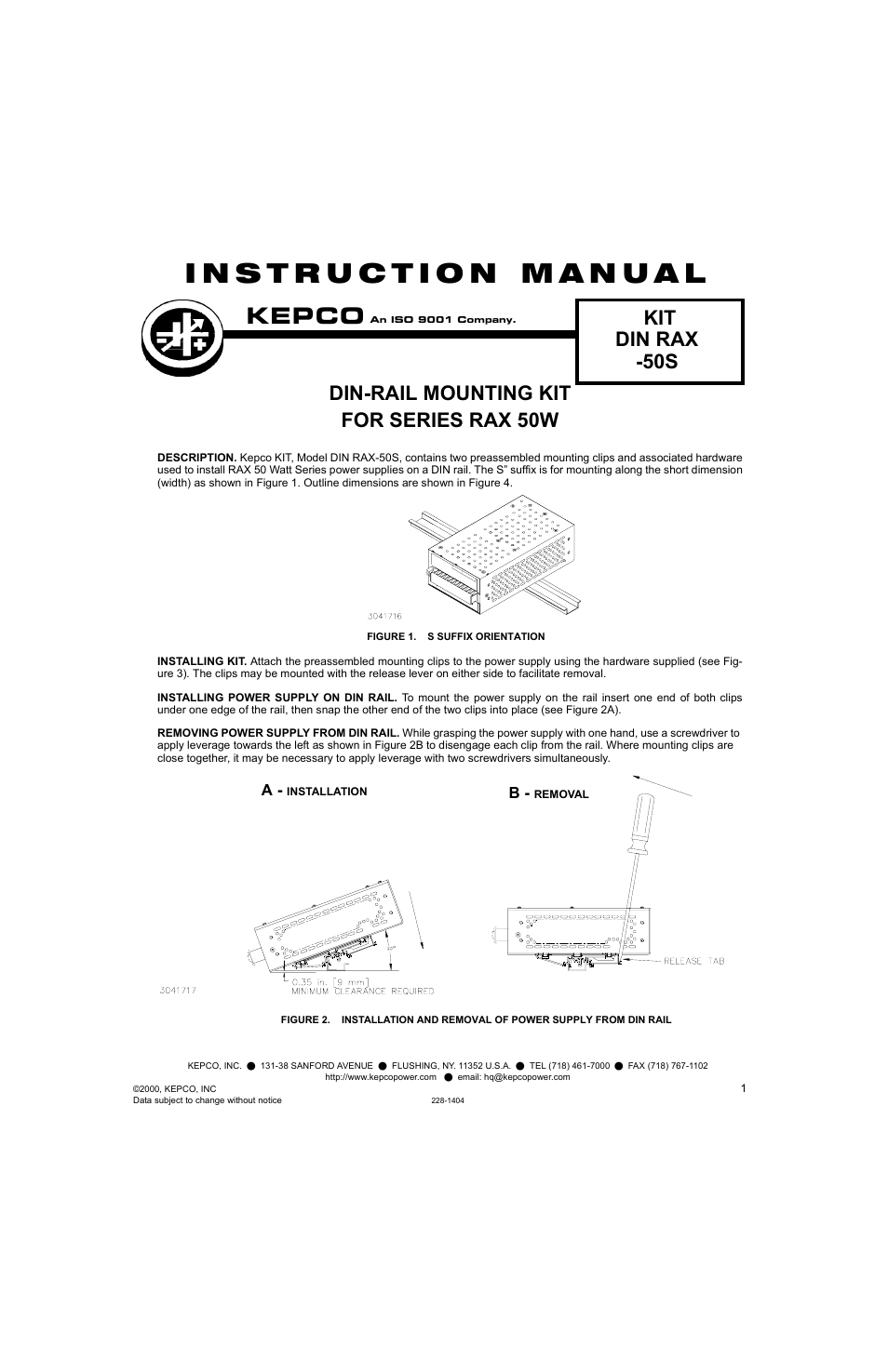 KEPCO DIN KIT RAX-50 (S) User Manual | 2 pages