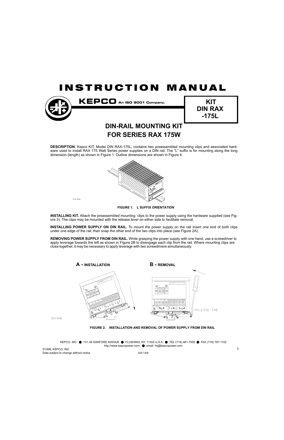 KEPCO DIN KIT RAX-175 (L) User Manual | 2 pages