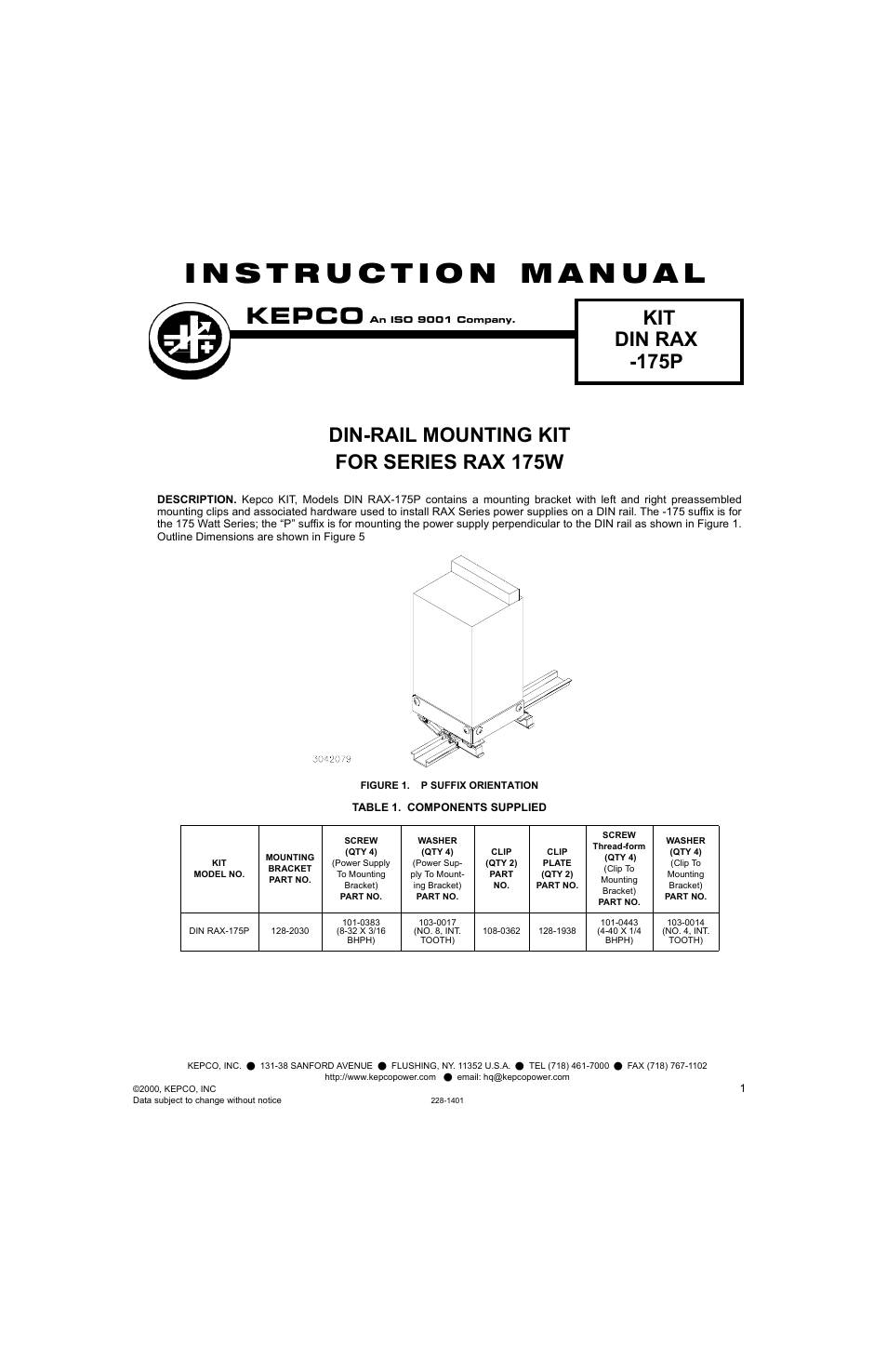 KEPCO DIN KIT RAX-175 (P) User Manual | 4 pages