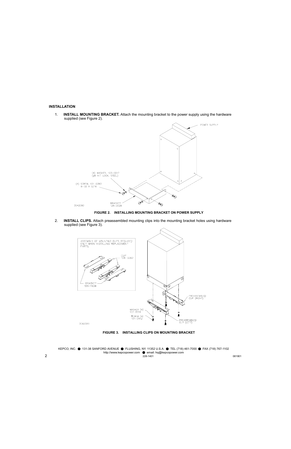 Figure 3. installing clips on mounting bracket | KEPCO DIN KIT RAX-175 (P) User Manual | Page 2 / 4
