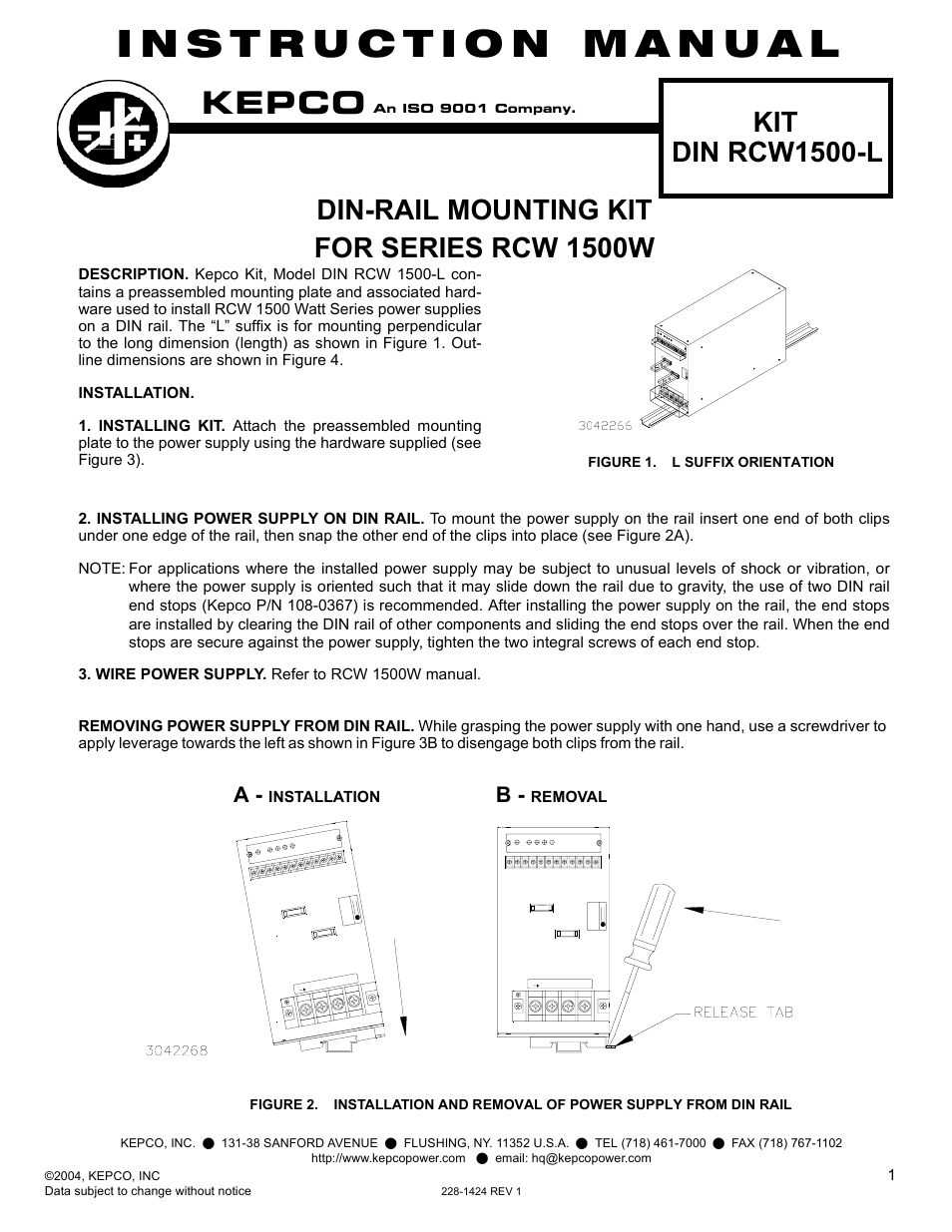 KEPCO DIN KIT RCW-1500 (L) User Manual | 2 pages