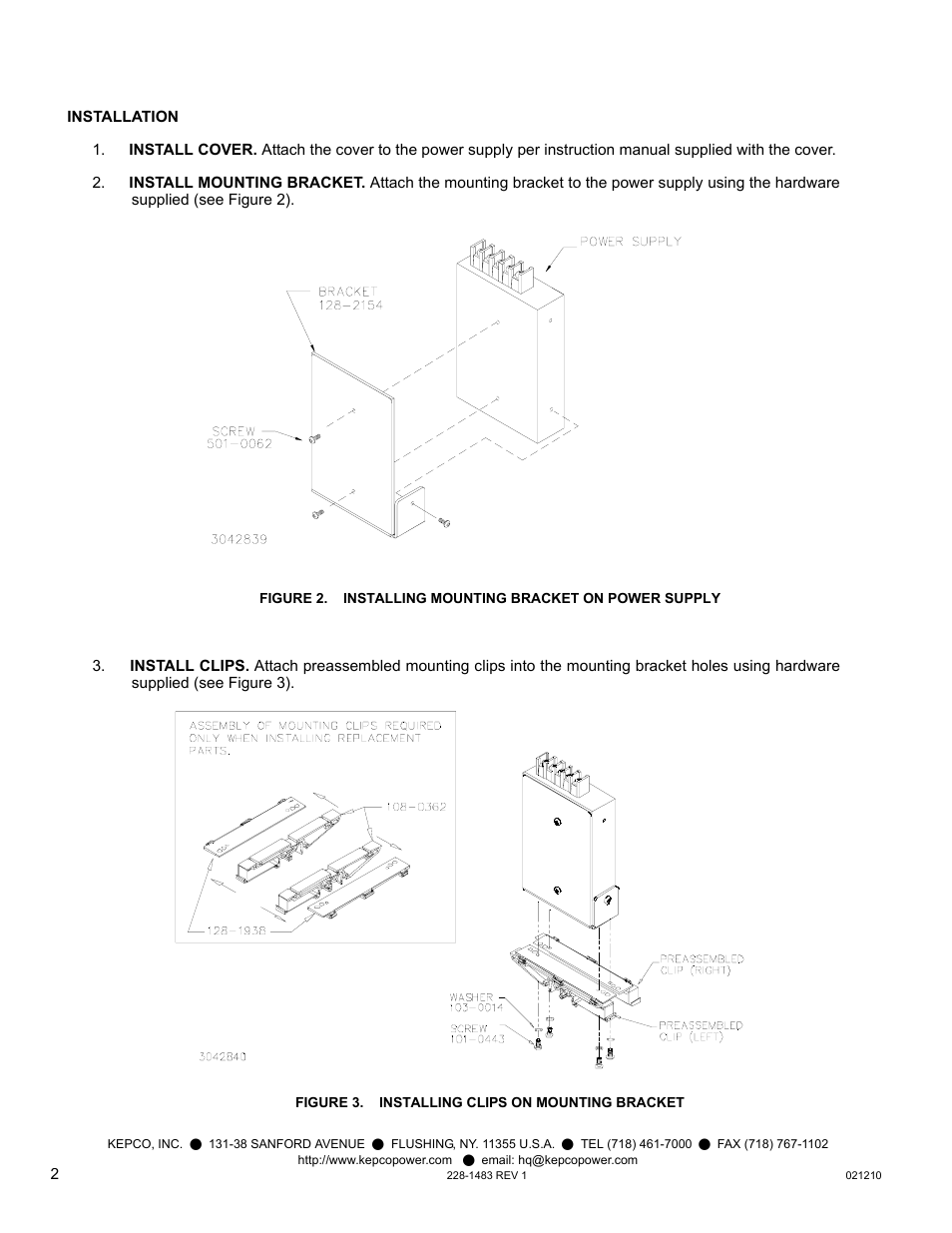 Figure 3. installing clips on mounting bracket | KEPCO DIN KIT RKW-30 (P) User Manual | Page 2 / 4