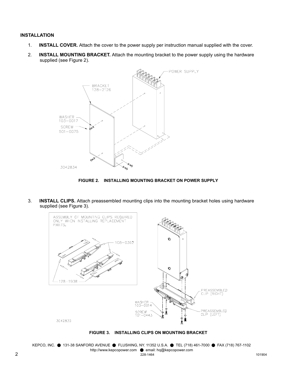 Figure 3. installing clips on mounting bracket | KEPCO DIN KIT RKW-50 (P) User Manual | Page 2 / 4