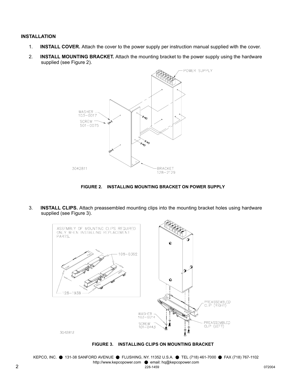 Figure 3. installing clips on mounting bracket | KEPCO DIN KIT RKW-100 (P) User Manual | Page 2 / 4