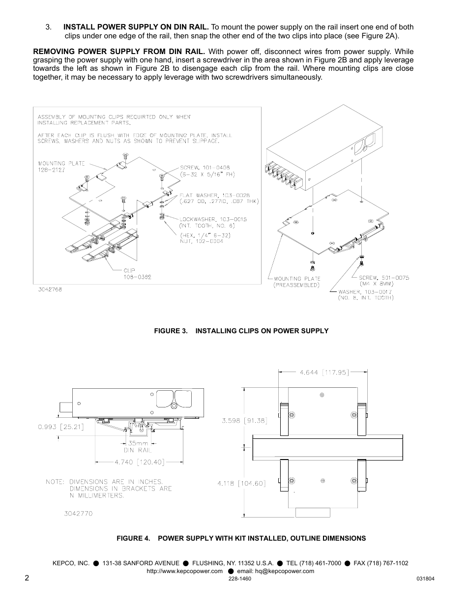 Figure 3. installing clips on power supply | KEPCO DIN KIT RKW-100 (S) User Manual | Page 2 / 2