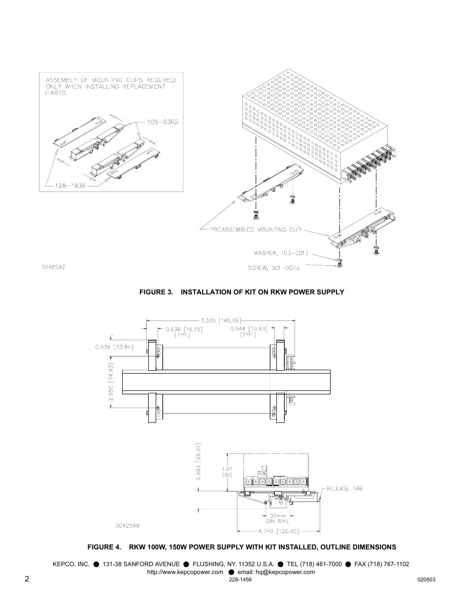 Figure 3. installation of kit on rkw power supply | KEPCO DIN KIT RKW-150 (L) User Manual | Page 2 / 2