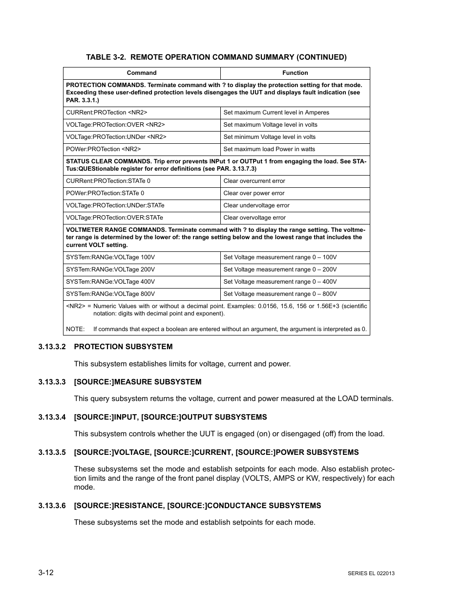 2 protection subsystem, 3 [source:]measure subsystem, 4 [source:]input, [source:]output subsystems | Protection subsystem -12, Source:]measure subsystem -12, Source:]input, [source:]output subsystems -12 | KEPCO EL Series Electronic Load Operator Manual P/N 243-1295 Firmware Version 3.87 to 3.xx User Manual | Page 48 / 86
