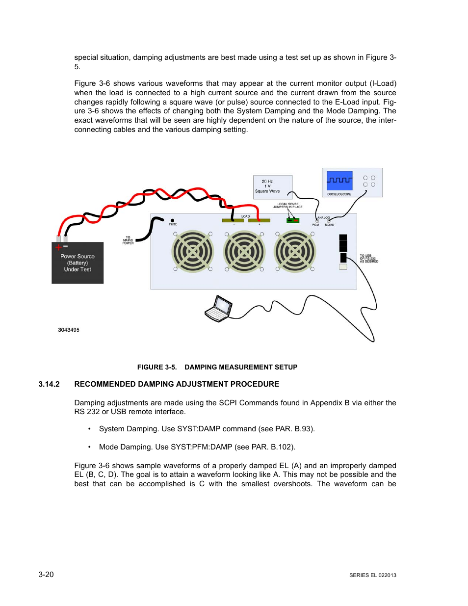 Figure 3-5. damping measurement setup, 2 recommended damping adjustment procedure, Recommended damping adjustment procedure -20 | Damping measurement setup -20, R. 3.14.2 | KEPCO EL Series Electronic Load Operator Manual P/N 243-1295 Firmware Version 3.87 to 3.xx User Manual | Page 56 / 86