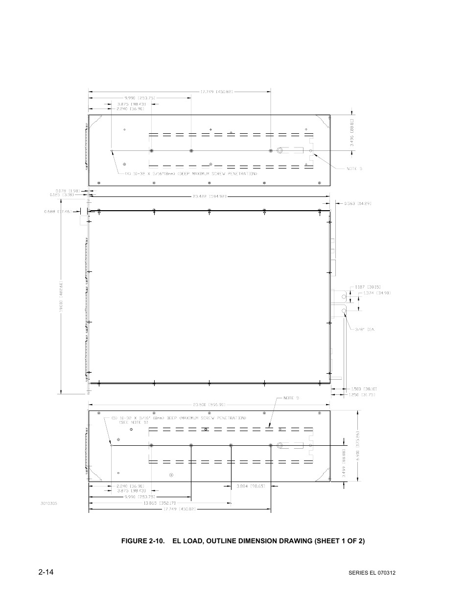 Figure 2-10. el load, outline dimension drawing, 10 el load, outline dimension drawing -14, Re 2-10 | KEPCO EL Series Electronic Load Operator Manual P/N 243-1295 Firmware Version 3.63 through 3.86 User Manual | Page 32 / 80