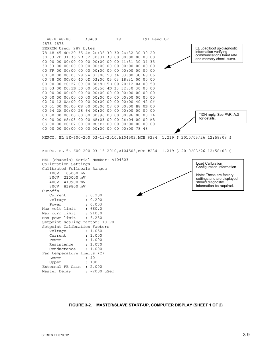 Master/slave start-up, computer display -9 | KEPCO EL Series Electronic Load Operator Manual P/N 243-1295 Firmware Version 3.63 through 3.86 User Manual | Page 45 / 80