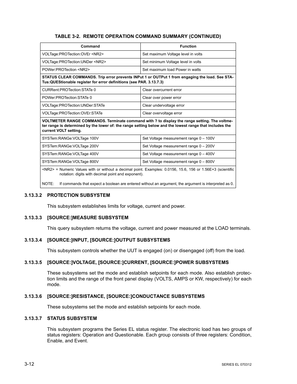 2 protection subsystem, 3 [source:]measure subsystem, 4 [source:]input, [source:]output subsystems | 7 status subsystem, Protection subsystem -12, Source:]measure subsystem -12, Source:]input, [source:]output subsystems -12, Status subsystem -12 | KEPCO EL Series Electronic Load Operator Manual P/N 243-1295 Firmware Version 3.63 through 3.86 User Manual | Page 48 / 80