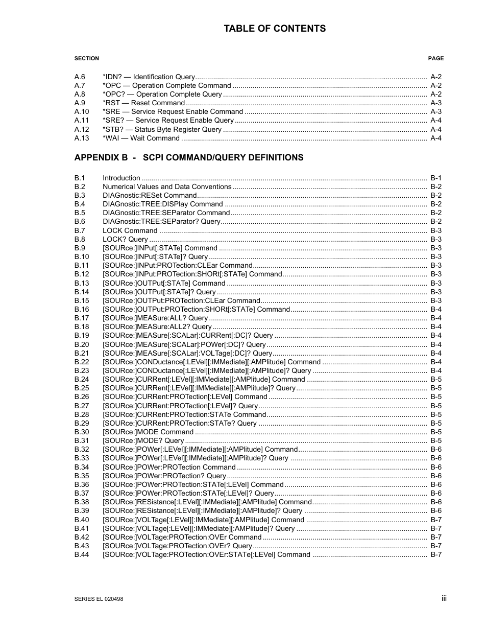 KEPCO EL Series Electronic Load Operator Manual P/N 243-1295 Firmware Version 3.63 through 3.86 User Manual | Page 5 / 80