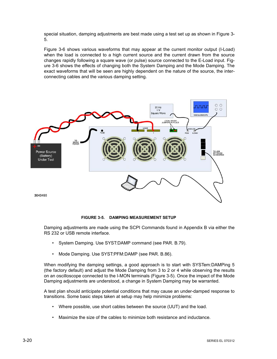 Figure 3-5. damping measurement setup, Damping measurement setup -20 | KEPCO EL Series Electronic Load Operator Manual P/N 243-1295 Firmware Version 3.63 through 3.86 User Manual | Page 56 / 80