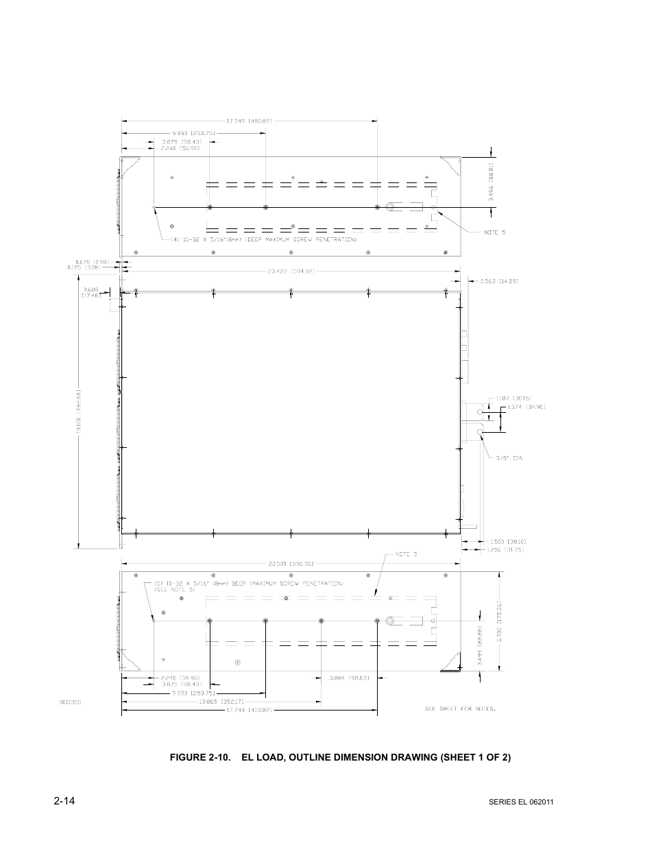 Figure 2-10. el load, outline dimension drawing, 10 el load, outline dimension drawing -14, Re 2-10 | KEPCO EL Series Electronic Load Operator Manual P/N 243-1295 Firmware Version 3.22 through 3.41 User Manual | Page 32 / 78