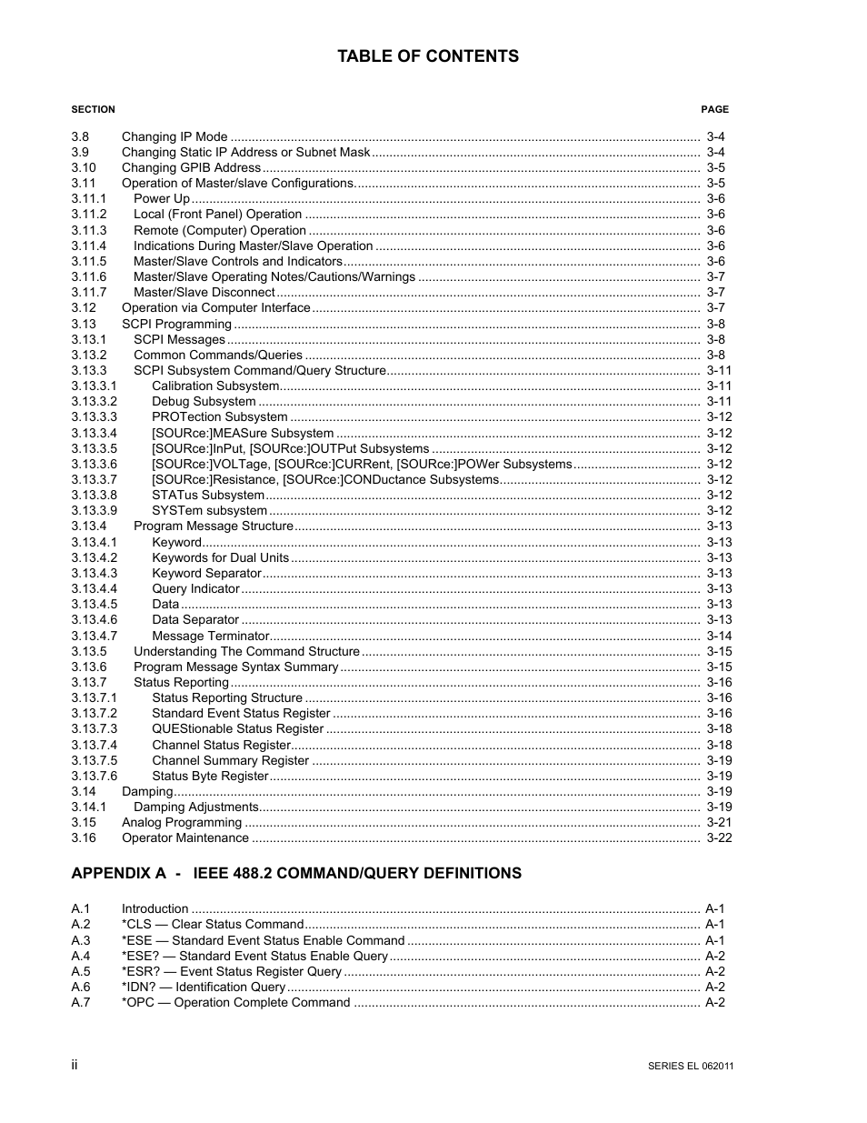 KEPCO EL Series Electronic Load Operator Manual P/N 243-1295 Firmware Version 3.22 through 3.41 User Manual | Page 4 / 78