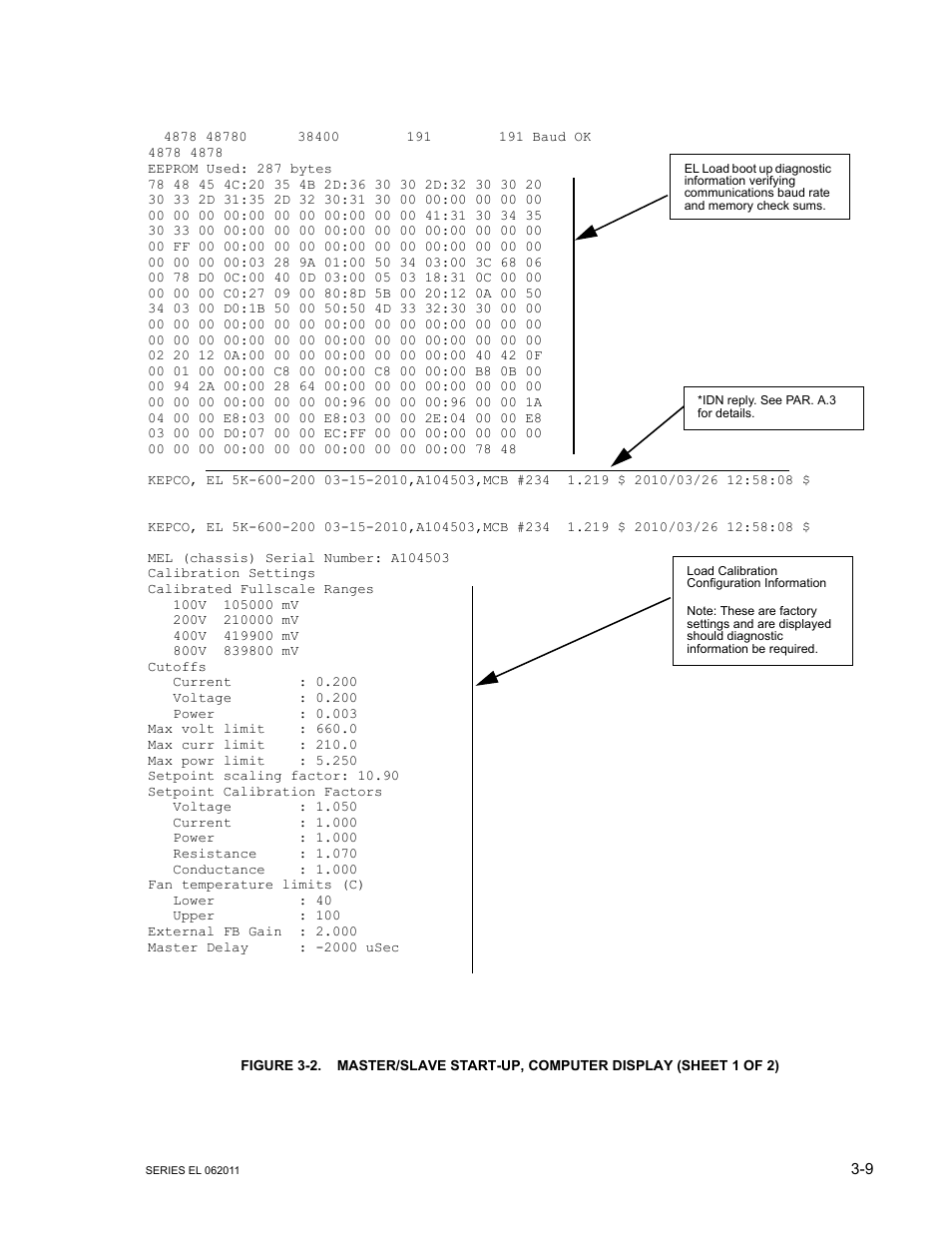 Master/slave start-up, computer display -9 | KEPCO EL Series Electronic Load Operator Manual P/N 243-1295 Firmware Version 3.22 through 3.41 User Manual | Page 43 / 78